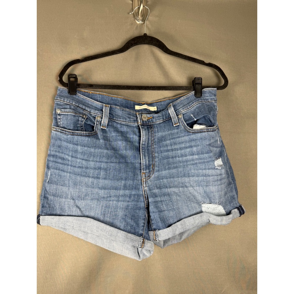 Levi's Mid Length Shorts Women 32 Blue Distressed Cuffed Denim
